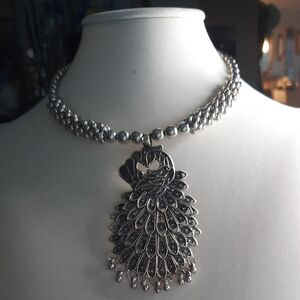Elegant Silver Peacock Pendant Necklace